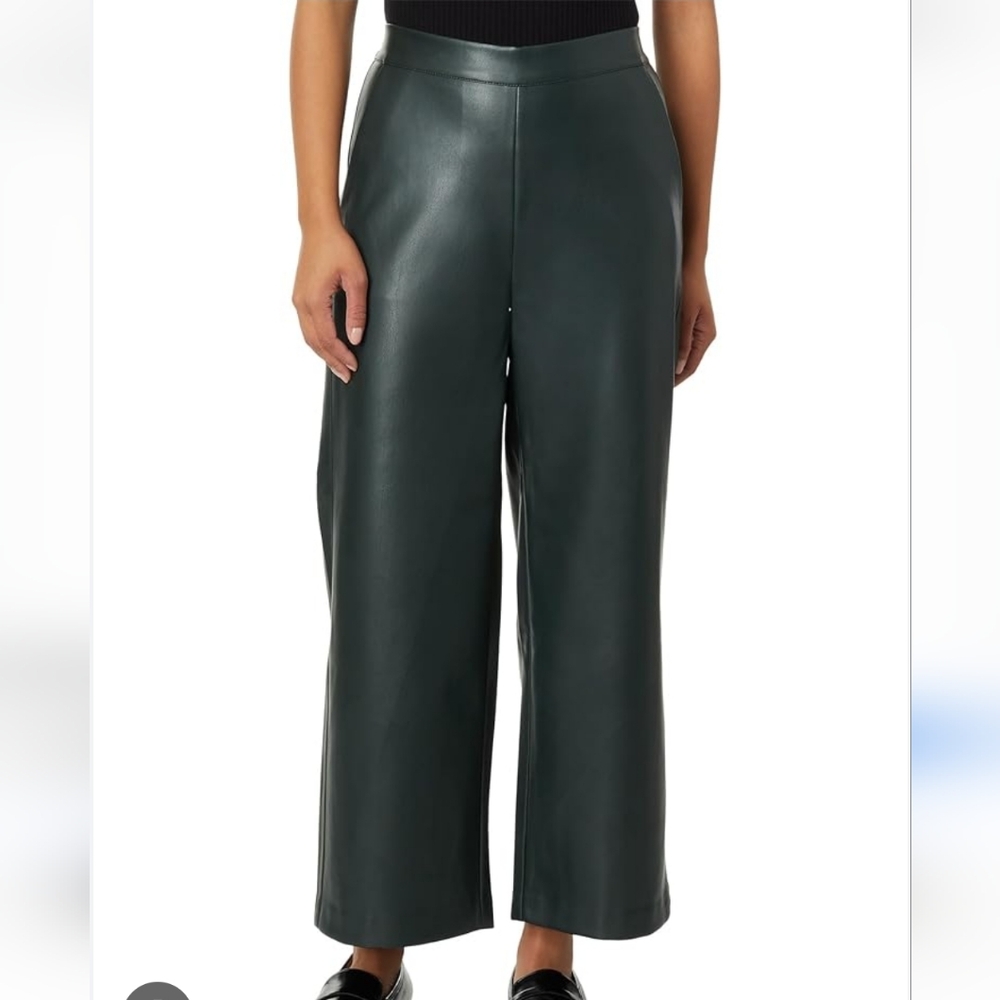 NWT Elliott Lauren Faux Leather Green/Gray Wide Leg Cropped Pull On Pant Size 10